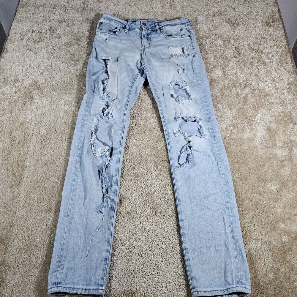 American Eagle Mens Jeans 30x34 Skinny Blue Distressed Acid Next Level Airflex